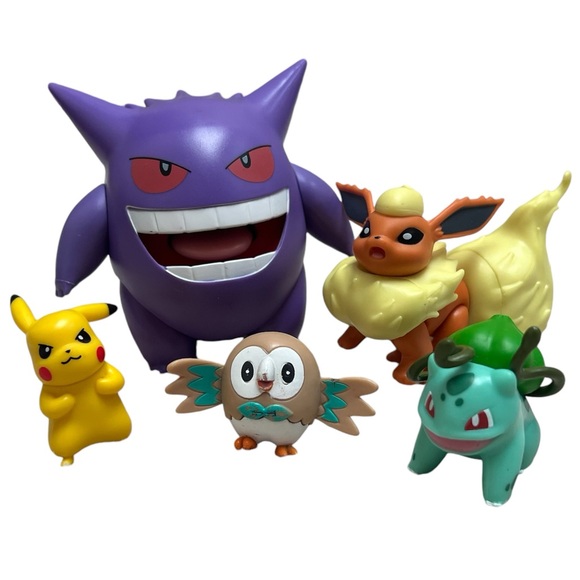 Pokemon Other - Pokemon Gengar Flareon Bulbasaur Pikachu Battle Posable Feature and Rowlet Toy